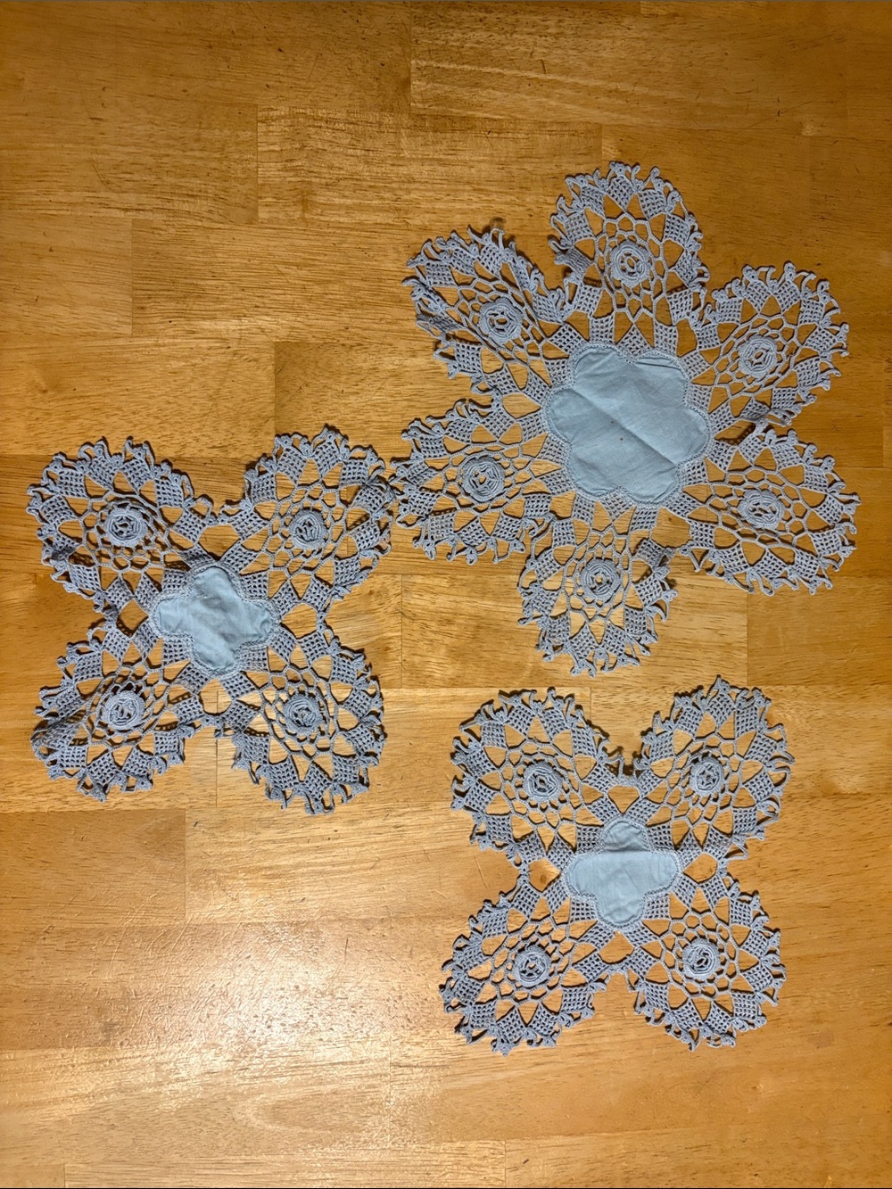 Handmade Light Blue Crochet Doilies - Set of 3